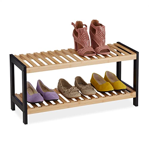 Relaxdays Schuhregal, 2 Ebenen, für 6 Paar Schuhe, offen, Schuhständer HBT: 33 x 70 x 26 cm, Bambus, MDF, natur/schwarz Relaxdays Schuhregal, 2 Ebenen, für 6 Paar Schuhe, offen, Schuhständer HBT: 33 x 70 x 26 cm, Bambus, MDF, natur/schwarz von Relaxdays