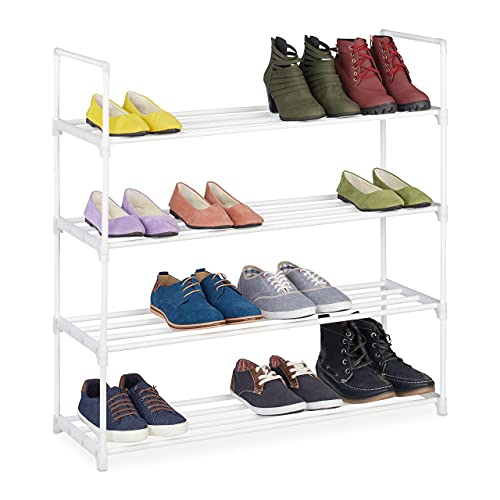 Relaxdays Schuhregal, 4 Ebenen, Stecksystem, 16 Paar Schuhe, Flur, erweiterbar, Metall & Kunststoff, Schuhablage, weiß, 10036200_349 von Relaxdays