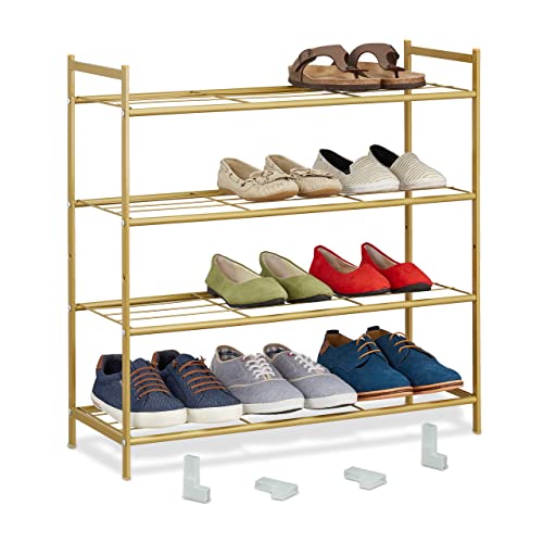 Relaxdays Schuhregal, Metall, mit 4 Ebenen, stapelbar, erweiterbar, HBT 70 x 70 x 26 cm, für bis zu 12 Paar Schuhe, gold von Relaxdays