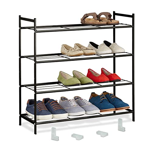 Relaxdays Schuhregal, Metall, mit 4 Ebenen, stapelbar, erweiterbar, HBT: 70 x 70 x 26 cm, bis zu 12 Paar Schuhe, schwarz von Relaxdays