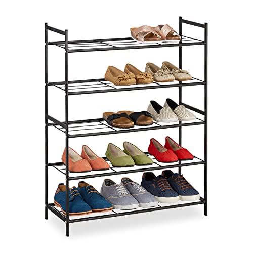 Relaxdays Schuhregal, Metall, mit 5 Ebenen, stapelbar, erweiterbar, HBT: 90 x 70 x 26 cm, bis zu 15 Paar Schuhe, schwarz von Relaxdays