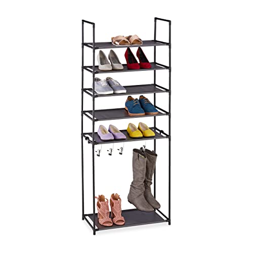 Relaxdays Schuhregal 6 Ebenen, Stecksystem, für 12 Paar Schuhe, 4 Stiefelhaken, Metall & Stoff, Schuhablage, schwarz Relaxdays Schuhregal 6 Ebenen, Stecksystem, für 12 Paar Schuhe, 4 Stiefelhaken, Metall & Stoff, Schuhablage, schwarz von Relaxdays