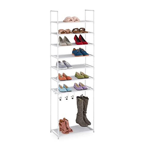 Relaxdays Schuhregal 8 Ebenen, Stecksystem, für 16 Paar Schuhe, 4 Stiefelhaken, Metall & Stoff, Flur Schuhablage, weiß Relaxdays Schuhregal 8 Ebenen, Stecksystem, für 16 Paar Schuhe, 4 Stiefelhaken, Metall & Stoff, Flur Schuhablage, weiß von Relaxdays