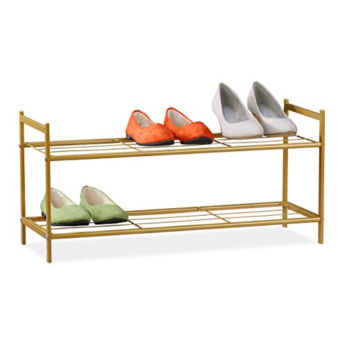 Relaxdays Schuhregal SANDRA, 2 Ebenen, für 6 Paar Schuhe, offen, Metall, Schuhablage, HBT: ca. 33,5 x 69,5 x 26 cm, gold von Relaxdays
