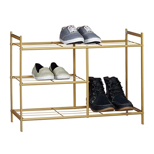 Relaxdays Schuhregal SANDRA mit 3 Ebenen, Schuhablage aus Metall, mit Stiefelfach, HBT: ca. 50,5 x 70 x 26 cm, für 8 Paar Schuhe, mit Griffen, hellbraun von Relaxdays