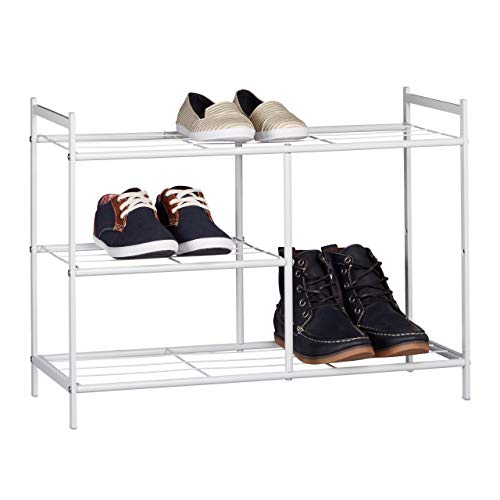 Relaxdays Schuhregal SANDRA mit 3 Ebenen, Schuhablage aus Metall, mit Stiefelfach, HBT: ca. 50,5 x 70 x 26 cm, für 8 Paar Schuhe, mit Griffen, weiß von Relaxdays