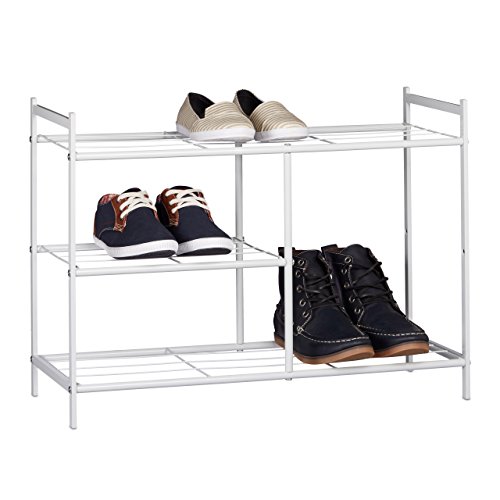 Relaxdays Schuhregal SANDRA mit 3 Ebenen, Schuhablage aus Metall, mit Stiefelfach, HBT: ca. 50,5 x 70 x 26 cm, für 8 Paar Schuhe, mit Griffen, weiß Relaxdays Schuhregal SANDRA mit 3 Ebenen, Schuhablage aus Metall, mit Stiefelfach, HBT: ca. 50,5 x 70 x 26 cm, für 8 Paar Schuhe, mit Griffen, weiß von Relaxdays