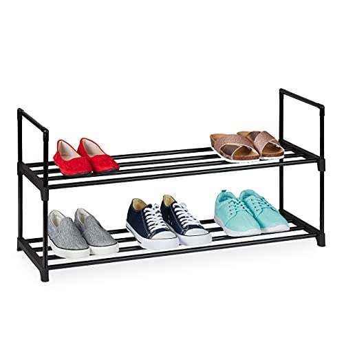 Relaxdays Schuhregal Stecksystem, 2 Ebenen, für 8 Paar Schuhe, HBT: 45 x 90,5 x 30,5 cm, Schuhständer Metall, schwarz von Relaxdays