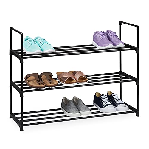 Relaxdays Schuhregal Stecksystem, 3 Ebenen, für 12 Paar Schuhe, HBT: 67 x 90,5 x 30,5 cm, Schuhständer Metall, schwarz 10036199_348 von Relaxdays