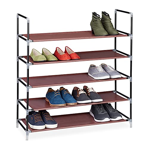 Relaxdays Schuhregal Stecksystem, 5 Ebenen, Schuhablage f. 20 Paar Schuhe, Metall & Stoff, HBT 90,5x87x29,5 cm, Bordeaux von Relaxdays