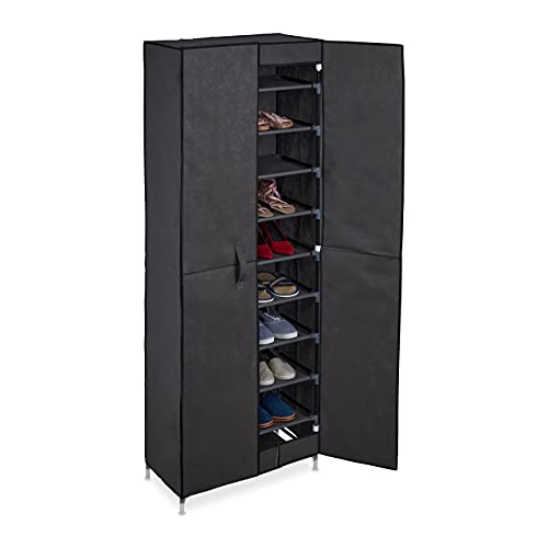 Relaxdays Schuhschrank, 30 Paar Schuhe, magnetische Türen, Stecksystem, Stoffschrank HBT: 168 x 61 x 31,5 cm, anthrazit von Relaxdays