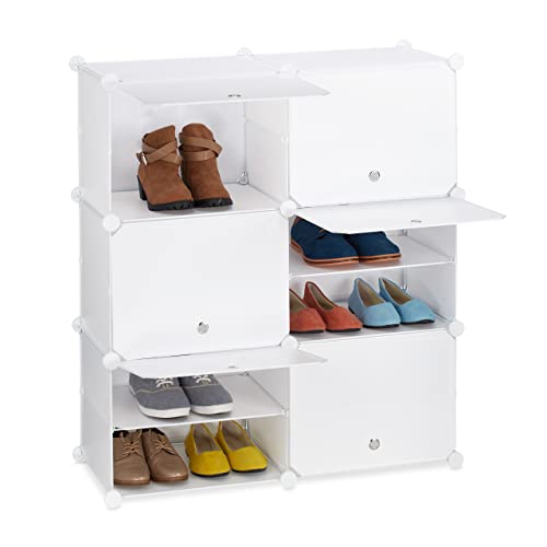 Relaxdays Schuhschrank, moderner Steckschrank, mit Türen, HxBxT: 95 x 85 x 31,5 cm, 12 Fächer, aus Kunststoff, weiß von Relaxdays