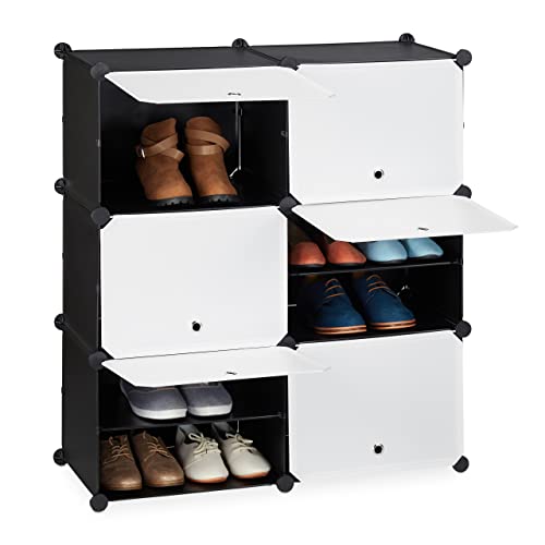 Relaxdays Schuhschrank, moderner Steckschrank mit Türen, HxBxT: 95x85x32 cm, 12 Fächer, aus Kunststoff, schwarz-weiß von Relaxdays