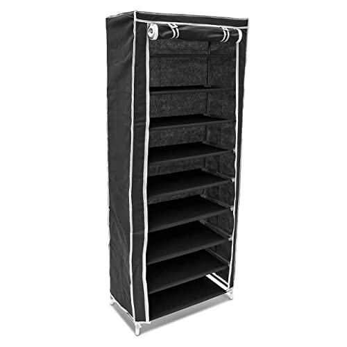 Relaxdays Schuhschrank H x B x T: ca. 151 x 60 x 30 cm Faltschrank Textil für 36 Paar Schuhe Stoffschrank mit 9 Ablagen Stoffschuhschrank schützt vor Staub und Nässe Schuhablage zum Falten, schwarz von Relaxdays
