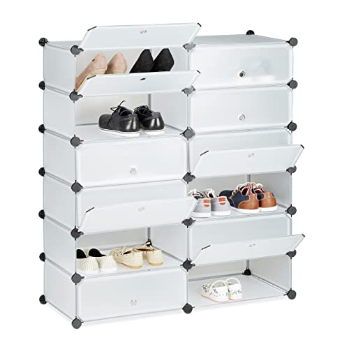 Relaxdays Schuhschrank Kunststoff, Schuhregal geschlossen, Regalsystem 12 Fächer, HxBxT: 108 x 94 x 37 cm, transparent von Relaxdays