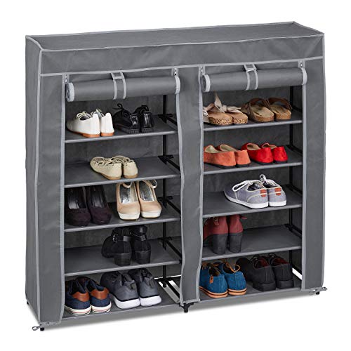 Relaxdays Schuhschrank Stoff, 12 Fächer, 36 Paar Schuhe, Abnehmbarer Bezug, Schuhregal, HBT 107 x 115 x 30 cm, anthrazit von Relaxdays