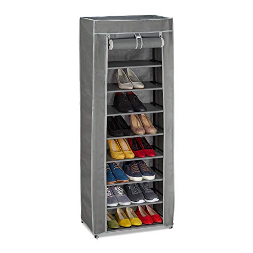 Relaxdays Schuhschrank Stoff, 9 Fächer, 27 Paar Schuhe, abnehmbarer Bezug, Schuhregal, HxBxT 150 x 60 x 30 cm, anthrazit von Relaxdays