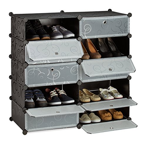 Relaxdays Schuhschrank mit 10 Fächern, Schuhregal groß, Steckregal Kunststoff, DIY, HxBxT ca. 90 x 94 x 37 cm, schwarz von Relaxdays