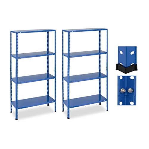 Relaxdays Schwerlastregal, 2er Set, HBT 147,5 x 75,5 x 30,5 cm, 160 kg, Stahl, 4 Ebenen, Lagerregal Keller, Garage, blau von Relaxdays