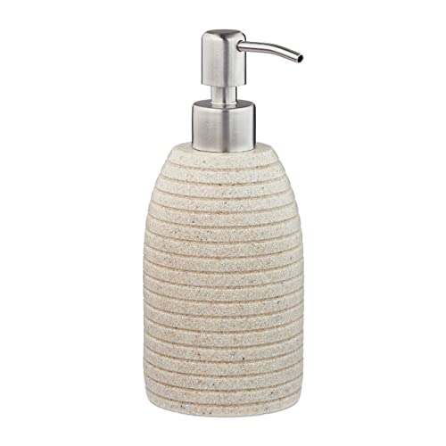 Relaxdays Seifenspender, 300 ml, nachfüllbar, Bad, WC, Küche, Flüssigseifenspender, Polyresin, Edelstahlpumpe, beige von Relaxdays