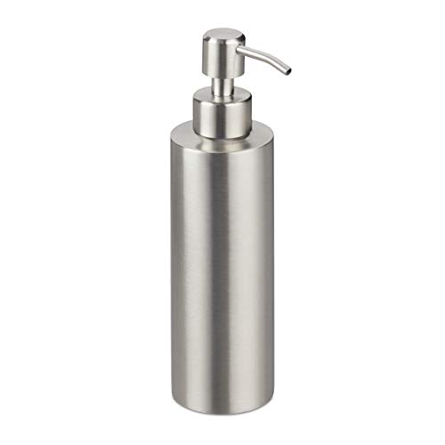 Relaxdays Seifenspender, nachfüllbar, Bad, WC, Küche, Pump Flüssigseifenspender, gebürsteter Edelstahl, 300 ml, Silber, 1 Stück von Relaxdays