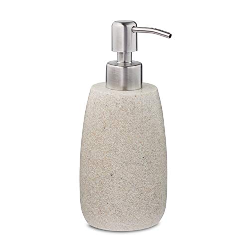 Relaxdays Seifenspender 300 ml, nachfüllbar, Bad, Küche, Flüssigseifenspender, rund, Polyresin, Edelstahlpumpe, Sand von Relaxdays