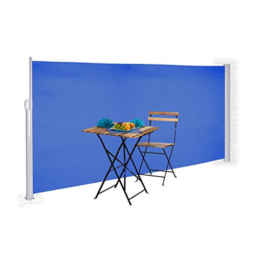 Relaxdays Seitenmarkise ausziehbar, Rollo für Balkon, Garten, Wand, UV-beständiger Sichtschutz HxB: 180 x 300 cm, blau von Relaxdays