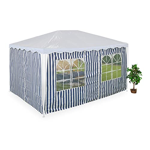 Relaxdays Seitenteile für 3x4m Pavillon, 2er Set, wasserdicht, Seitenwände mit Klettverschluss, Polyester, blau/weiß von Relaxdays