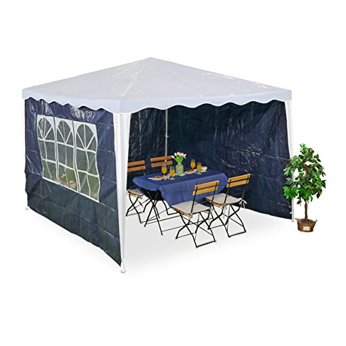 Relaxdays Seitenteile für Pavillon, 3er Set, 2x3 m, wasserdicht, Seitenwände mit Klettverschluss, PE, mit Fenster, blau von Relaxdays