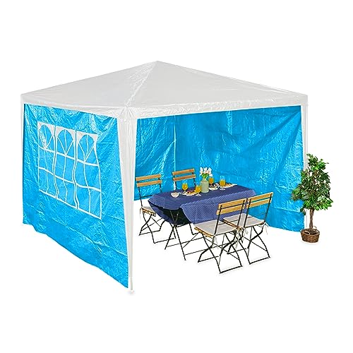 Relaxdays Seitenteile für Pavillon, 3er Set, 2x3 m, wasserdicht, Seitenwände mit Klettverschluss, PE, mit Fenster, blau von Relaxdays