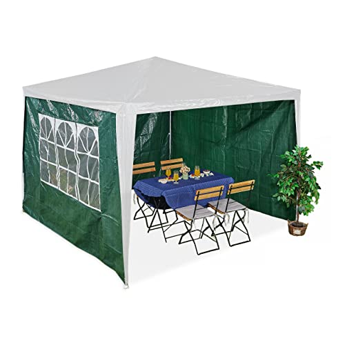 Relaxdays Seitenteile für Pavillon, 3er Set, 2x3 m, wasserdicht, Seitenwände mit Klettverschluss, PE, mit Fenster, grün von Relaxdays