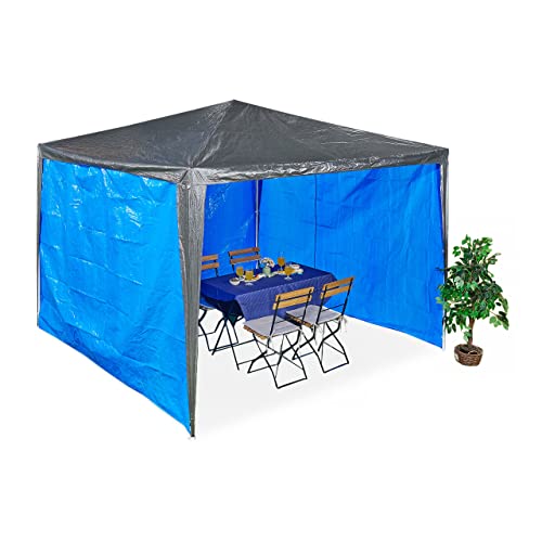 Relaxdays Seitenteile für Pavillon, 3er Set, 2x3 m, wasserdicht, Seitenwände mit Klettverschluss, PE, ohne Fenster, blau von Relaxdays