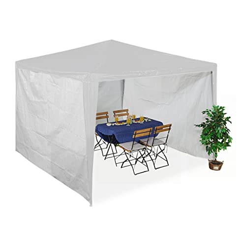 Relaxdays Seitenteile für Pavillon, 3er Set, 2x3 m, wasserdicht, Seitenwände mit Klettverschluss, PE, ohne Fenster, weiß von Relaxdays