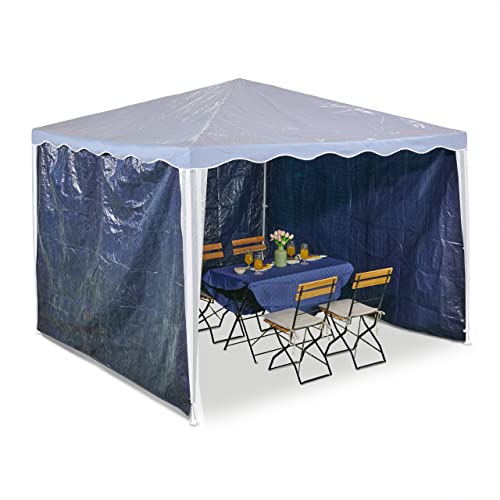 Relaxdays Seitenteile für Pavillon, 3er Set, 2x3 m, wasserdicht, mit Klettverschluss, PE, ohne Fenster, dunkelblau von Relaxdays