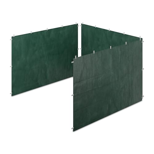 Relaxdays Seitenteile für Pavillon, 3er Set, 2x3 m, wasserdicht, mit Klettverschluss, PE, ohne Fenster, dunkelgrün von Relaxdays