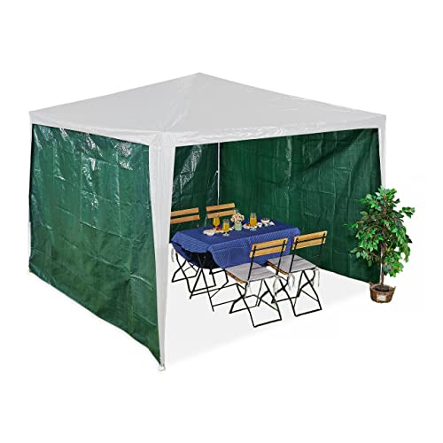 Relaxdays Seitenteile für Pavillon, 3er Set, 2x3 m, wasserdicht, mit Klettverschluss, PE, ohne Fenster, dunkelgrün von Relaxdays