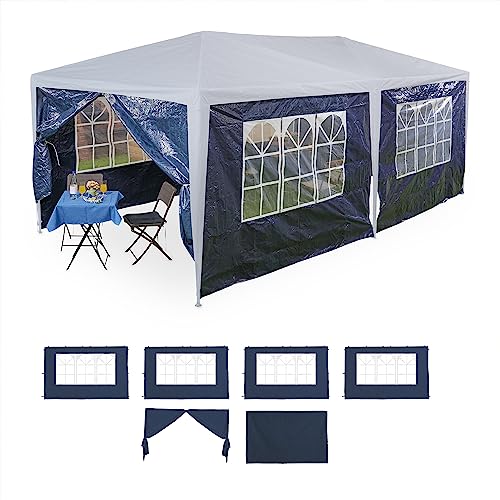 Relaxdays Seitenteile für Pavillon, 6er Set, 2x3m, wasserdicht, Fenster & Tür, PE, Seitenwände mit Klettverschluss, blau von Relaxdays