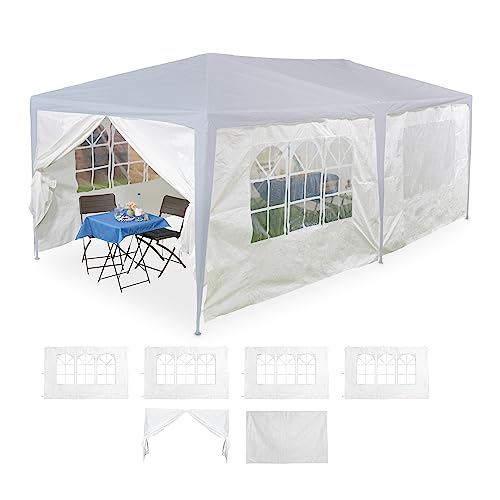 Relaxdays Seitenteile für Pavillon, 6er Set, 2x3m, wasserdicht, Fenster & Tür, PE, Seitenwände mit Klettverschluss, weiß, 1 Stück von Relaxdays