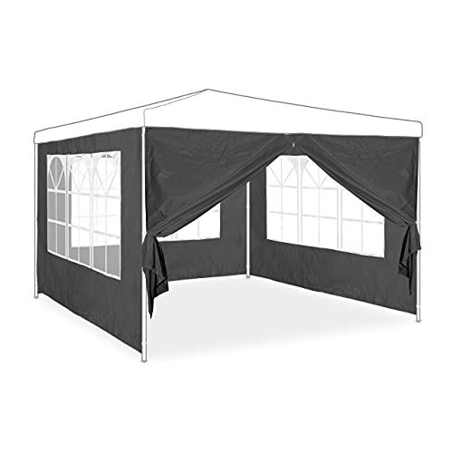 Relaxdays Seitenwand für Pavillon, 4er Set, 2x3 m, Seitenteile mit Fenster & Reißverschluss, wasserdicht, PVC & PE, grau von Relaxdays