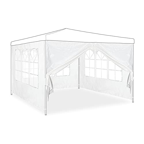 Relaxdays Seitenwand für Pavillon 4er Set, 2x3 m, Seitenteile mit Fenster & Reißverschluss, wasserdicht, PVC & PE, weiß von Relaxdays