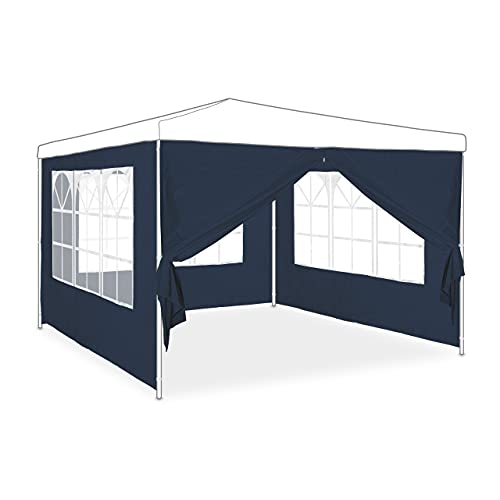 Relaxdays Seitenwand für Pavillon 4er Set, 2x3m, Seitenteile, Fenster & Reißverschluss, wasserdicht, PE-Kunststoff, blau von Relaxdays