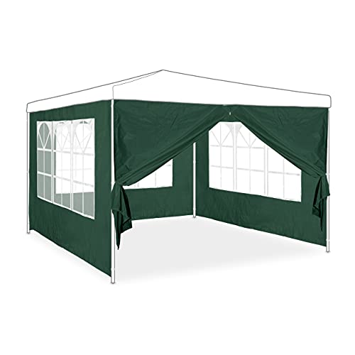 Relaxdays Seitenwand für Pavillon 4er Set, 3 Wände, Fenster, Seitenteil mit Reißverschluss, Kunststoff, HxB 2x3 m, grün von Relaxdays