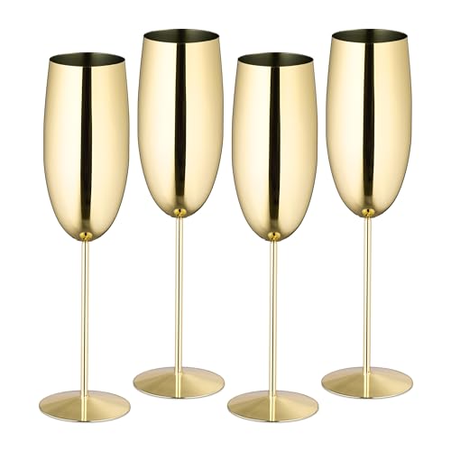 Relaxdays Sektgläser Edelstahl, 4er Set, bruchsicher, Lange Kühlwirkung, 250 ml, Champagnergläser für unterwegs, Gold von Relaxdays