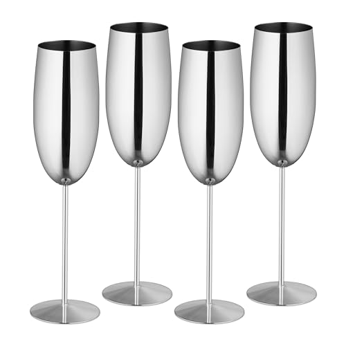 Relaxdays Sektgläser Edelstahl, 4er Set, bruchsicher, Lange Kühlwirkung, 250 ml, Champagnergläser für unterwegs, Silber von Relaxdays