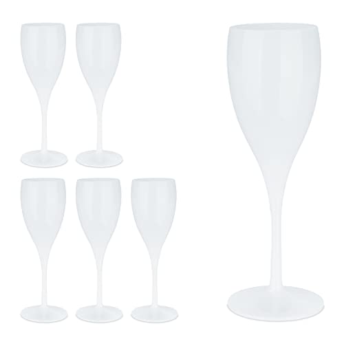 Relaxdays Sektgläser Kunststoff, 6er Set, bruchfest & BPA-frei, Mehrweg Champagner Gläser, 140 ml, Sektbecher, weiß von Relaxdays