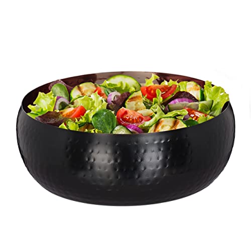 Relaxdays Servierschüssel, gehämmertes Design, Edelstahl, Snacks & Salate, Ø 25 cm, Servierschale Küche, schwarz/kupfer von Relaxdays