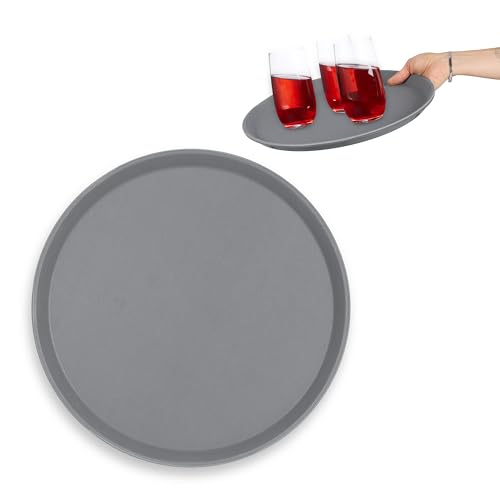 Relaxdays Serviertablett, rutschfeste Oberfläche, 35 cm, rundes Kellnertablett, Getränke, Gastronomie, Kunststoff, grau von Relaxdays