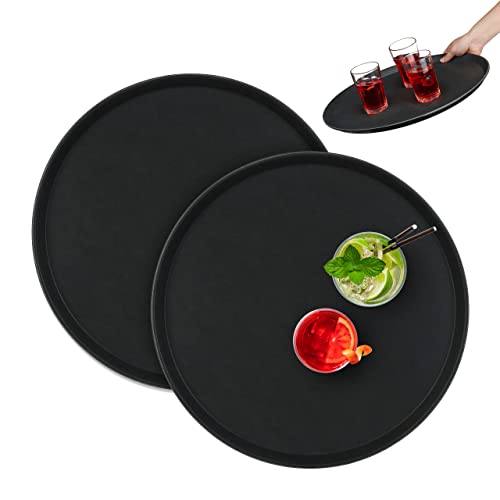 Relaxdays Serviertablett 2er Set, rund Ø 45 cm, Bartablett, rutschfeste Oberfläche, Kellnertablett Gastronomie, schwarz von Relaxdays