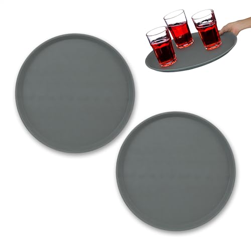 Relaxdays Serviertablett 2er Set, rutschfeste Oberfläche, rundes Kellnertablett, Getränke, Gastronomie, Ø 40 cm, grau von Relaxdays