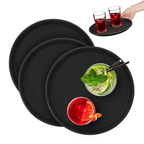 Relaxdays Serviertablett 3er Set, rund Ø 28 cm, Bartablett, rutschfeste Oberfläche, Kellnertablett Gastronomie, schwarz von Relaxdays